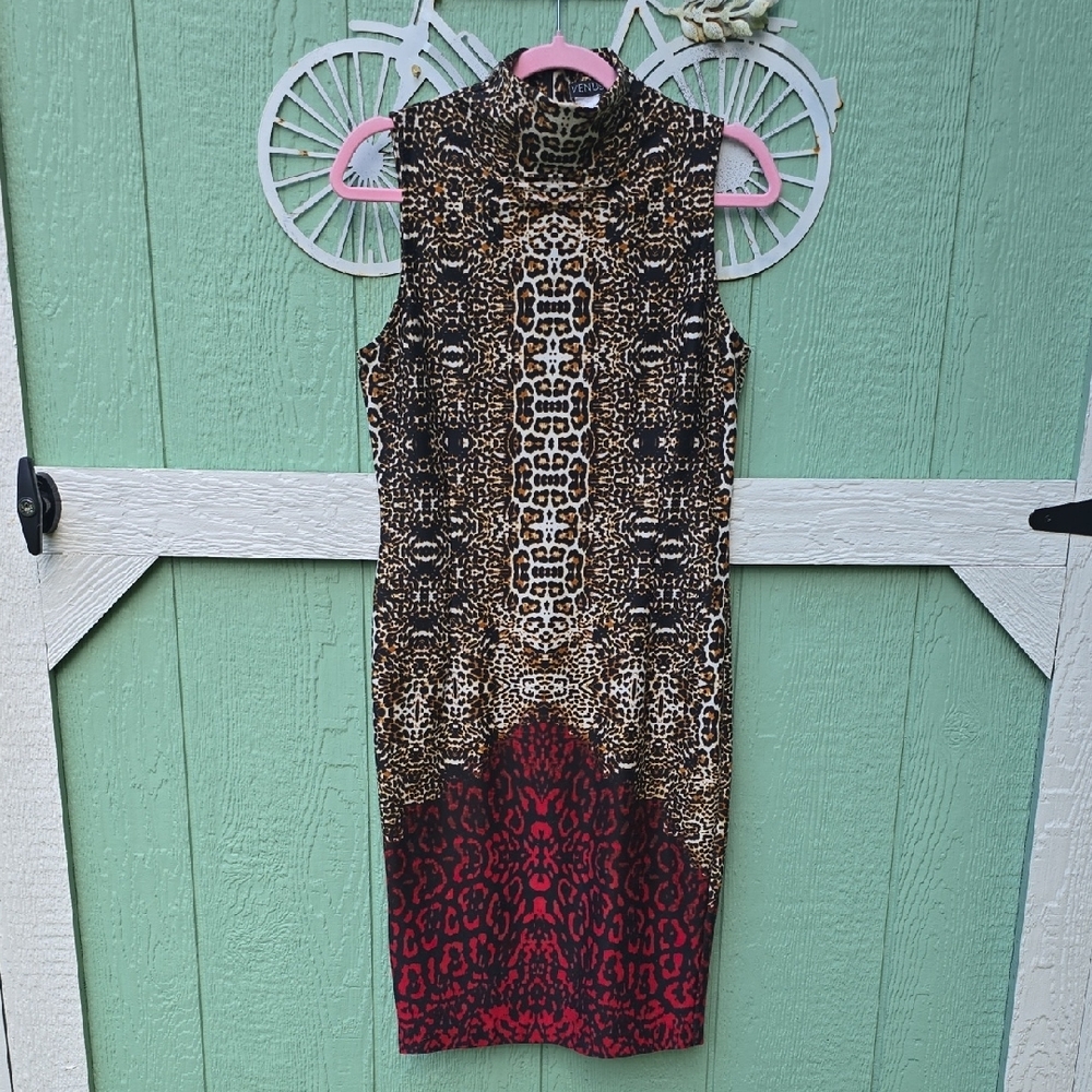 VENUS Leopard Print Midi Dress with Red Hem - Picture 7 of 7